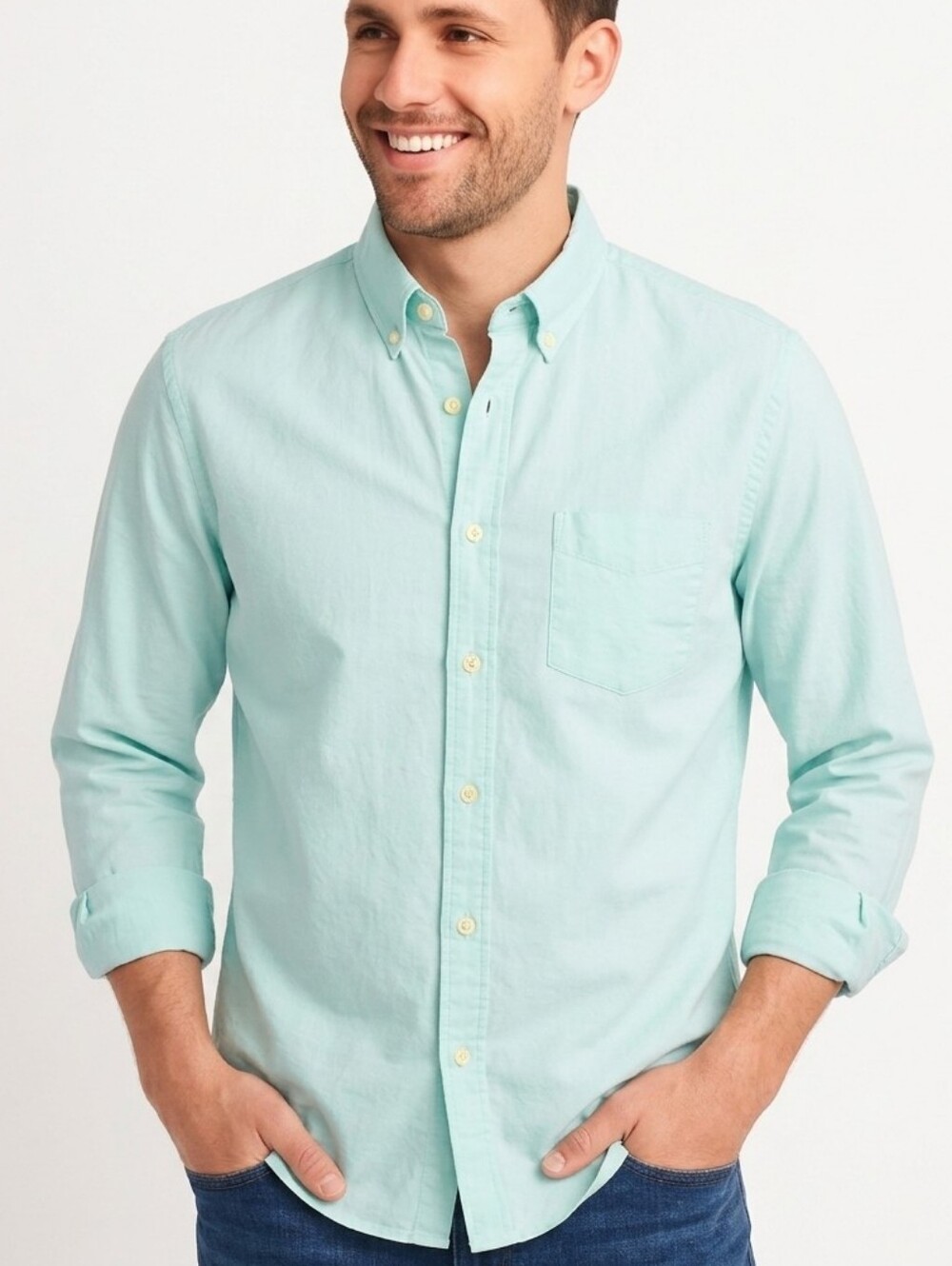 J. Crew Oxford Shirt Mint Green Large Mens Button Down Long Sleeve Sunwashed